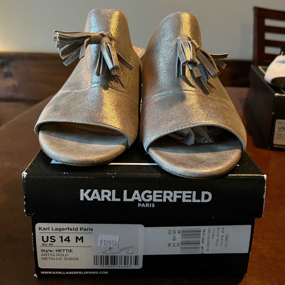 Karl Lagerfeld Gold Metallic Tassel Mules